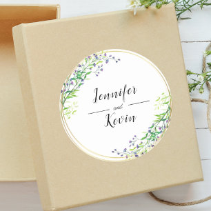 Elegante Botanische Gouden Groen Bruiloft Ronde Sticker