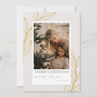 Elegante botanische gouden kerst fotokaart feestdagenkaart