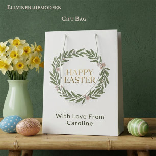 Elegante botanische gouden krans mosgroene Paas- Medium Cadeauzakje