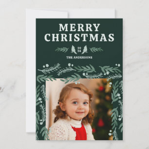 Elegante botanische grens kardinaal Kerstmis Feestdagenkaart