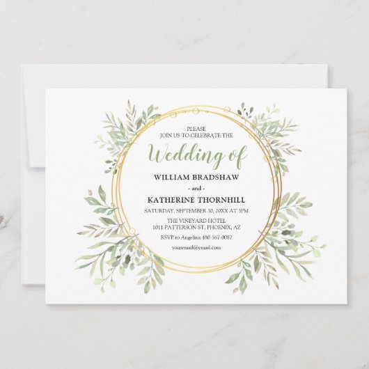 Elegante Botanische groen bruiloft uitnodigingen (Voorkant)