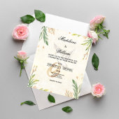 Elegante botanische groen Dove & Ringen bruiloft Kaart