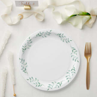 Elegante botanische groene bladeren bruiloft en fe papieren bordje