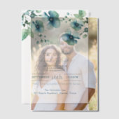 Elegante botanische groene blauwe bloemen bruiloft vellum uitnodigingen (Offset (Koppel))