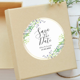 Elegante Botanische Groene Bruiloft Save The Date Ronde Sticker