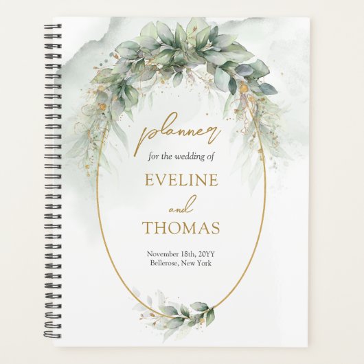 Elegante botanische groene eucalyptus goud geometr planner (Voorkant)