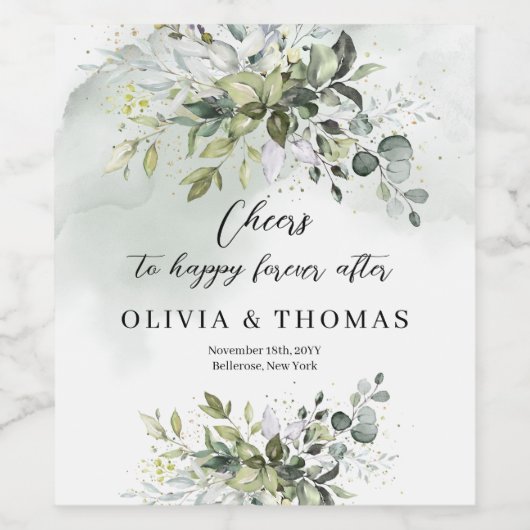 Elegante botanische groene eucalyptus goud geometr wijn etiket (Enkel label)