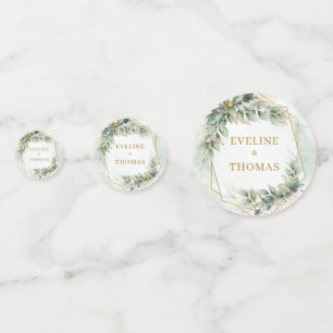 Elegante botanische groene eucalyptus gouden bruil confetti