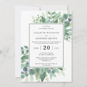 Elegante Botanische Groene Huwelijk Kaart