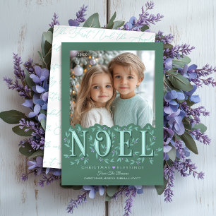 Elegante Botanische Groene Lavendel Foto Kerstmis Kaart