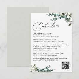 Elegante Botanische Groene QR-code Huwelijksdetail Informatiekaartje