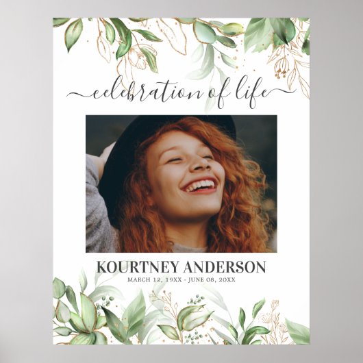 Elegante Botanische Herdenking Poster (Voorkant)