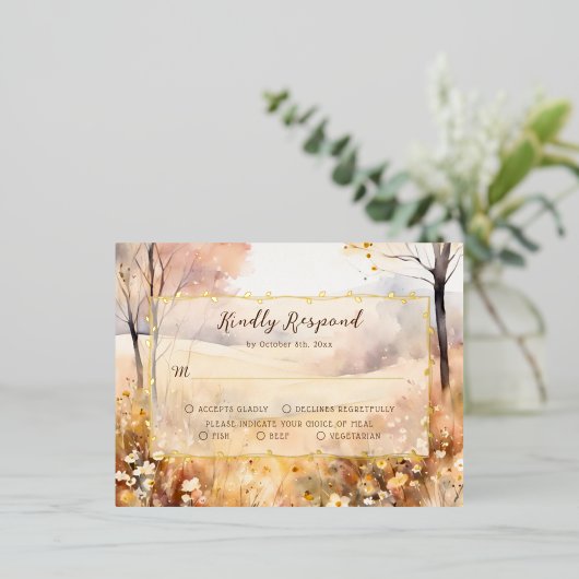 Elegante Botanische Herfst Boho Wedding RSVP Kaart (Staand Voorkant)
