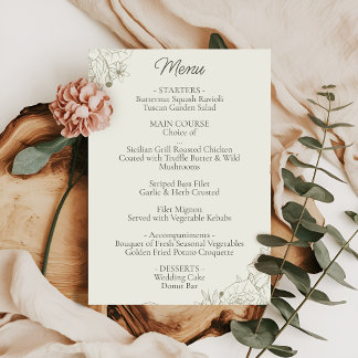 Elegante Botanische Huwelijksreceptie Menu Kaart