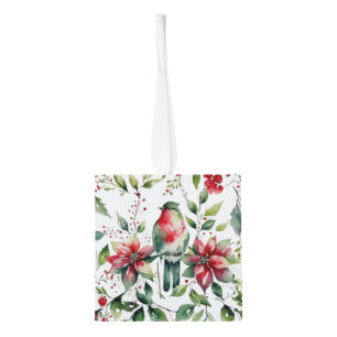 Elegante Botanische Kerst Robin Aquarel Kubus Ornament