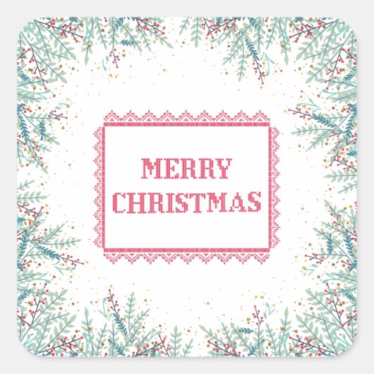 Elegante botanische kerst vierkante sticker (Voorkant)