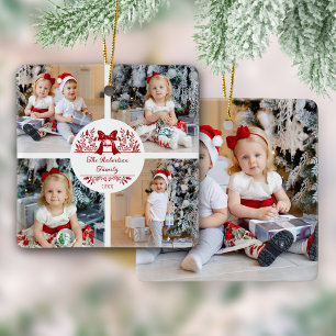 Elegante botanische kerstfamilie 5 foto keramisch ornament
