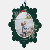 Elegante Botanische Kerstfoto Ornament Kaart (Links)