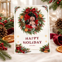 Elegante botanische kerstkrans fotokerstkaart