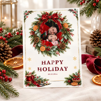 Elegante botanische kerstkrans fotokerstkaart feestdagenkaart