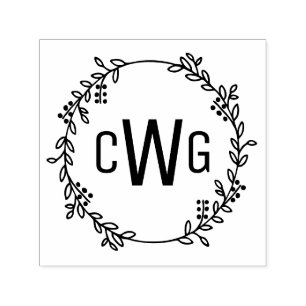 Elegante botanische krans 3 initiële monogram #1  zelfinktende stempel