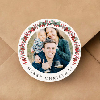 Elegante botanische krans foto Kerstmis Ronde Sticker