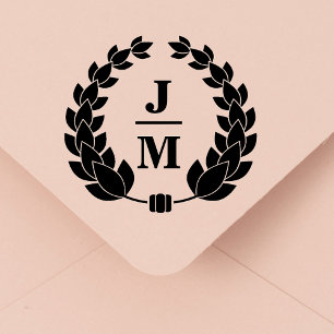 Elegante botanische krans monogram bruiloft 	rubberstempel
