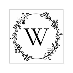 Elegante Botanische krans rond Initiaal Monogram Zelfinktende Stempel