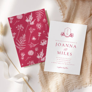 Elegante Botanische kuif Viva Magenta Monogram Kaart