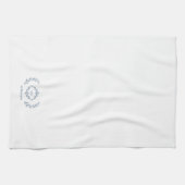 Elegante Botanische Laurel Custom Name Dusty Blue Theedoek (Horizontaal)