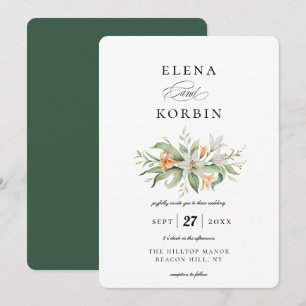 Elegante Botanische Lelie Bloemen Boeket Bruiloft Kaart