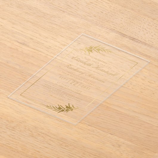 Elegante botanische Lijst gouden bruiloft Acryl Uitnodigingen (Laagn)