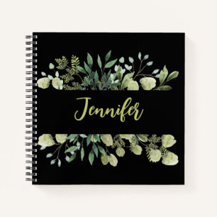 Elegante botanische lijsten bladeren zwart notitieboek
