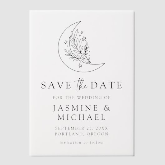 Elegante botanische maan en sterren redden de datu vellum uitnodigingen (Voorkant)