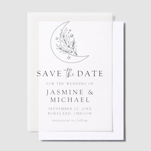 Elegante botanische maan en sterren redden de datu vellum uitnodigingen (Offset)