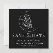 Elegante botanische maan en sterren zwart en wit save the date (Voorkant)
