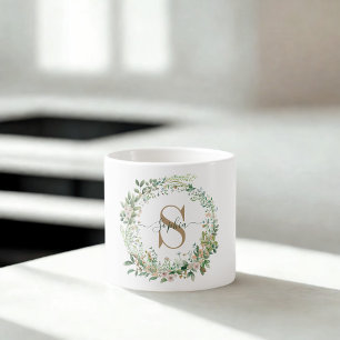Elegante botanische monogram espressokop met naam espresso kop