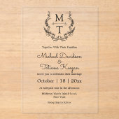 Elegante botanische monogram initialen bruiloft acryl uitnodigingen (Voorkant)