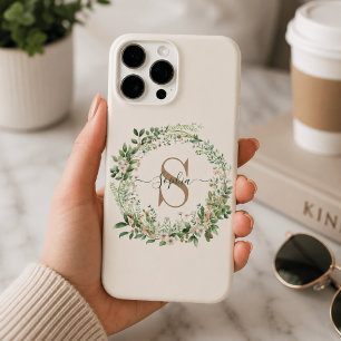 Elegante botanische monogram iPhone-hoes met naam iPhone 16 Pro Max Hoesje