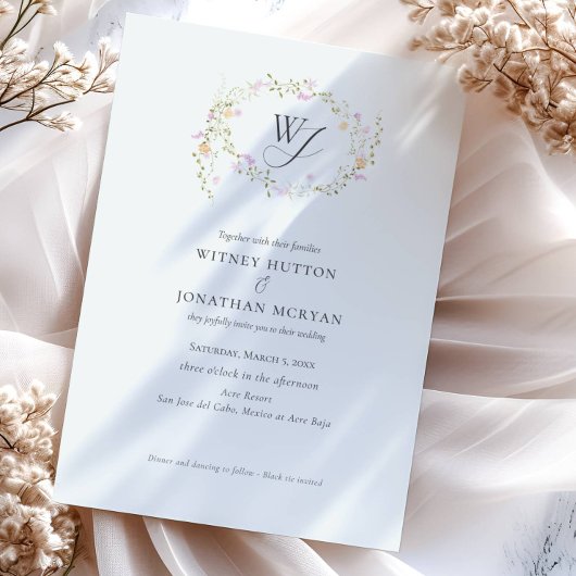 Elegante botanische monogram kalligrafie bruiloft kaart