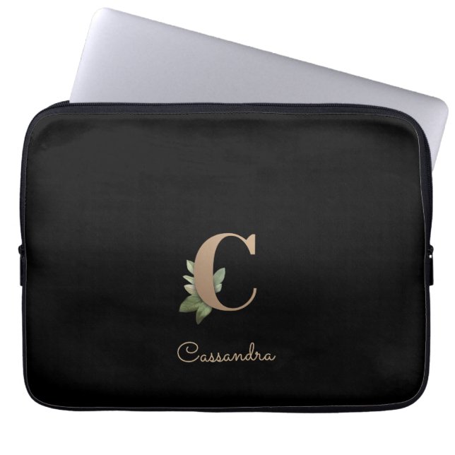 Elegante Botanische Monogram Letter C Laptop Sleev Laptop Sleeve (Voorkant)