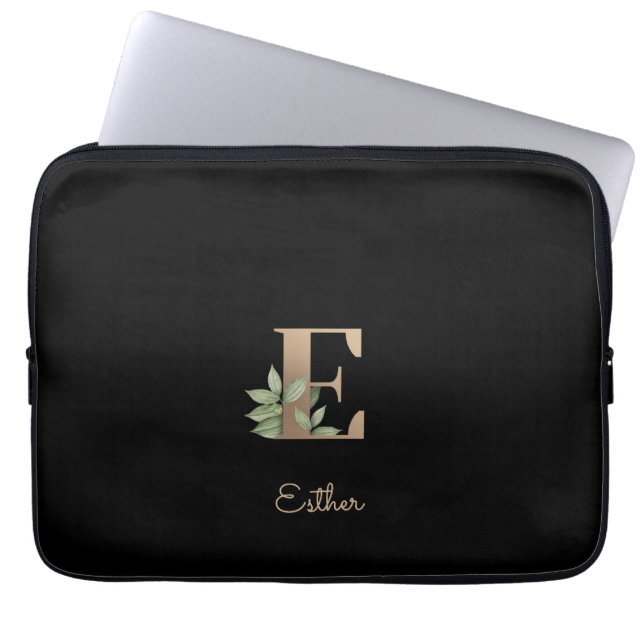 Elegante Botanische Monogram Letter E Laptop Sleev Sleeve (Voorkant)