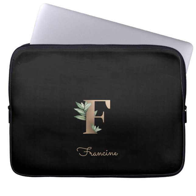 Elegante Botanische Monogram Letter F Laptop Sleev Sleeve (Voorkant)