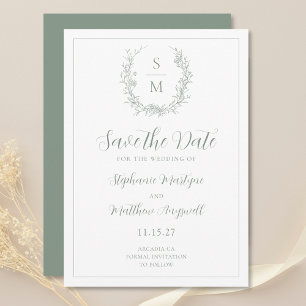 Elegante Botanische Monogram Sage Groene Bruiloft Save The Date