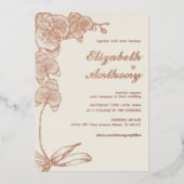 Elegante botanische orchidee echte Folie bruiloft Folie Uitnodiging (Voorkant)