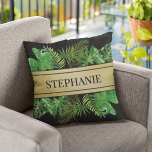 Elegante botanische palm groen faux goud patroon kussen