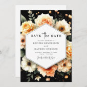 Elegante botanische perzik bruiloft save the date (Voorkant / Achterkant)