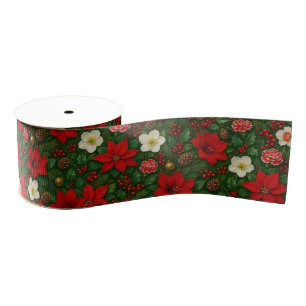 Elegante botanische poinsettia bloemsierkunst patr grosgrain lint