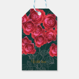 Elegante botanische rozen gevouwen wenskaart cadeaulabel