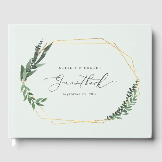 Elegante botanische rustieke script moderne bruilo gastenboek (Voorkant)